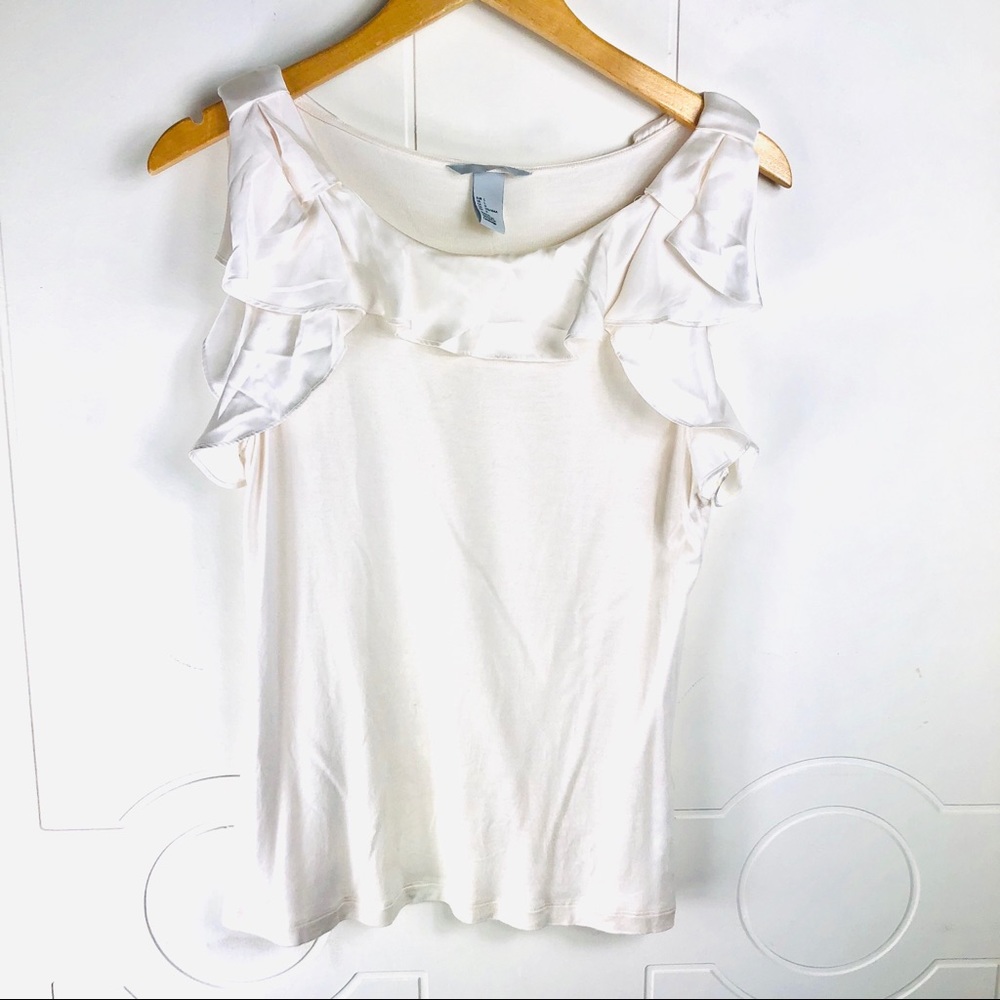 H&M Ruffled Career Ivory Sleeveless Top